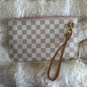 Louis Vuitton Damier Azur Check Wristlet Clutch in Cream, Gray and Pink Trim